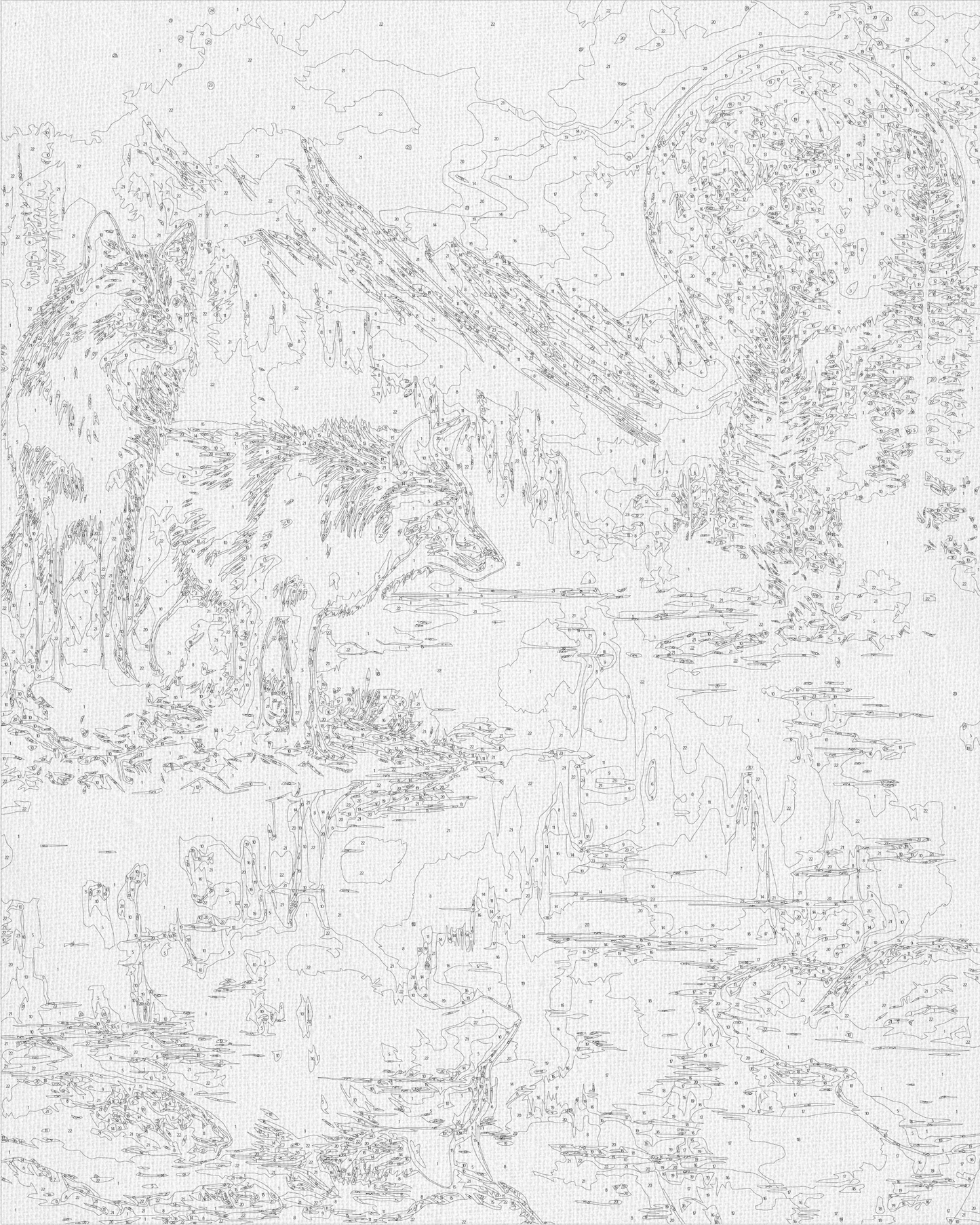 Maľovanie podľa čísel Zvieratá. Pár vlkov v noci. S metalickými farbami 40*50 cm LW 30780