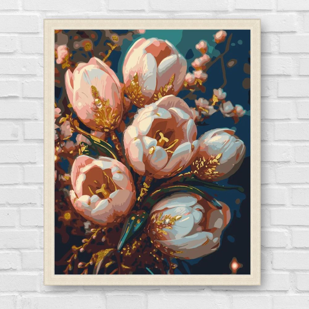 Maľovanie podľa čísel - Kvety. Jemné tulipány s metalickými farbami (zlaté) LW3304
