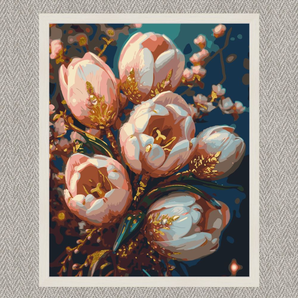 Maľovanie podľa čísel - Kvety. Jemné tulipány s metalickými farbami (zlaté) LW3304