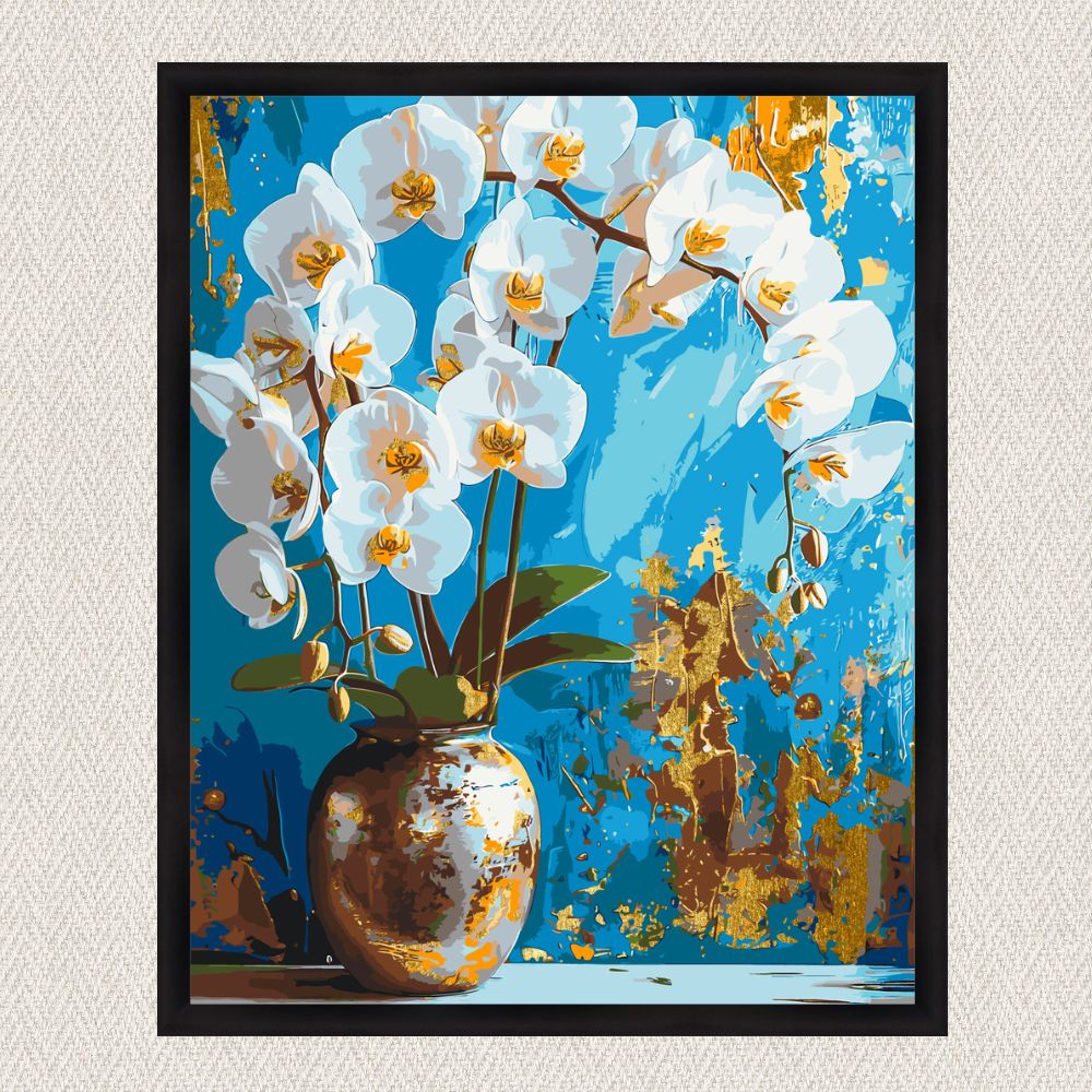 Maľovanie podľa čísel - Biela orchidea. Kvety. S metalickými farbami LW8100
