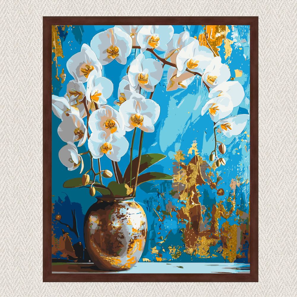 Maľovanie podľa čísel - Biela orchidea. Kvety. S metalickými farbami LW8100