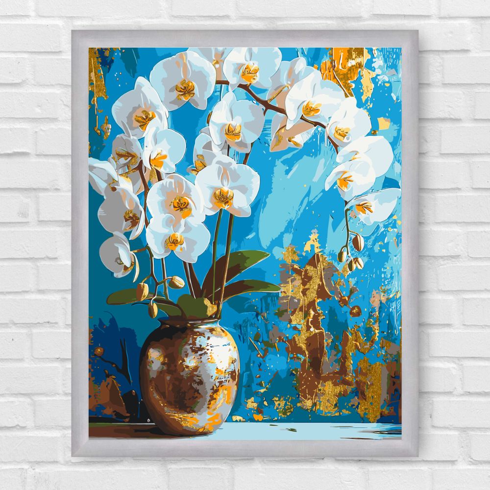 Maľovanie podľa čísel - Biela orchidea. Kvety. S metalickými farbami LW8100
