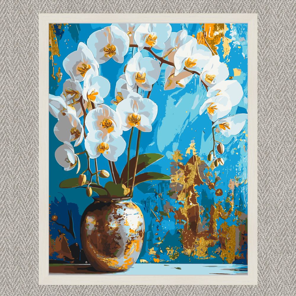 Maľovanie podľa čísel - Biela orchidea. Kvety. S metalickými farbami LW8100