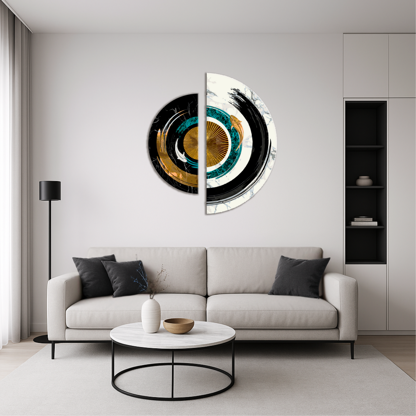 Maľovanie podľa čísel na ráme 70*70 cm Rovnováha protikladov s metalickými farbami (polkruhy) OSR 1001