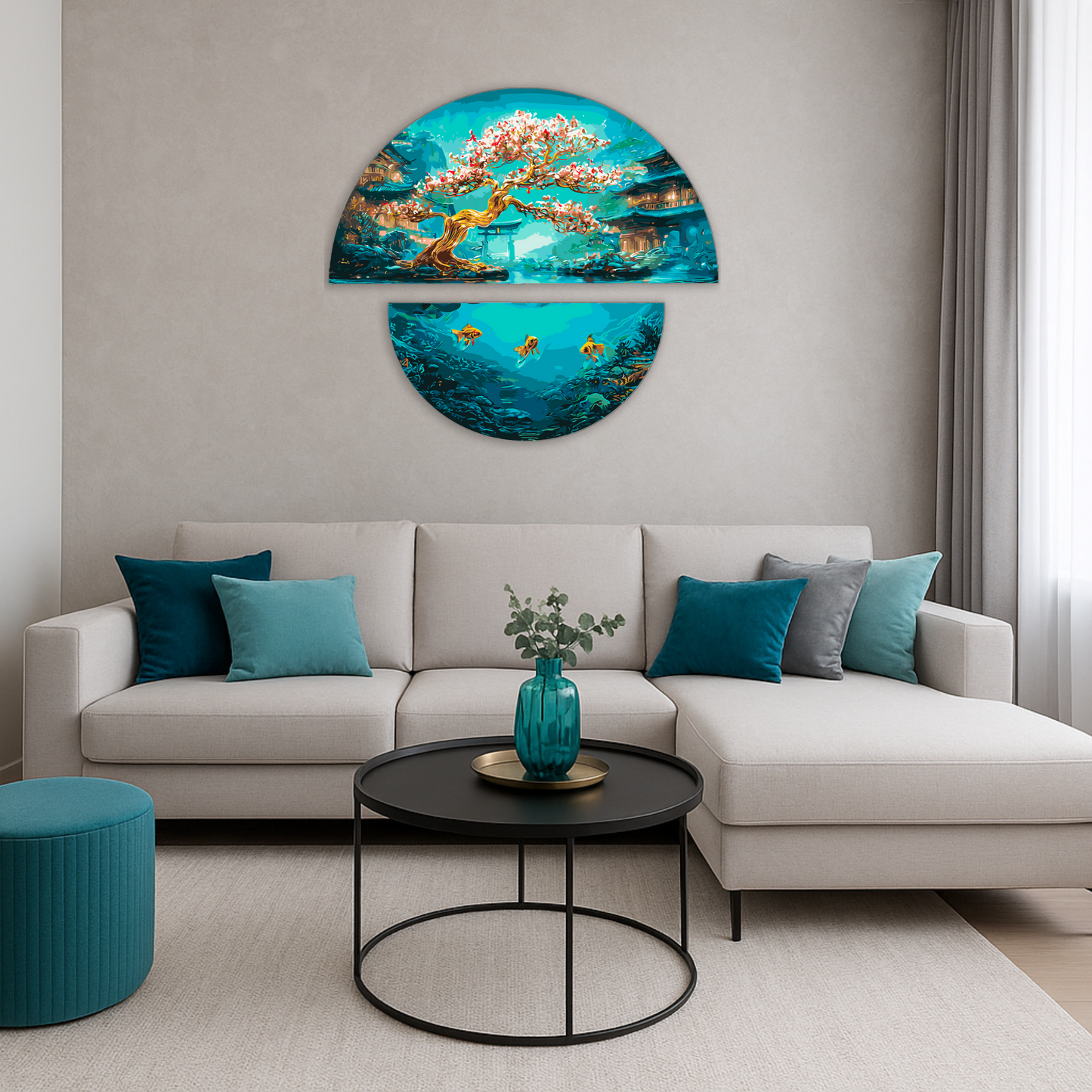 Maľovanie podľa čísel na ráme 70*70 cm Krajinka. Mágia dvoch svetov s metalickými farbami (polkruhy) OSR 1011