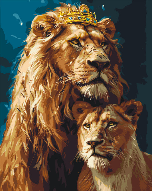 Maľovanie podľa čísel Zvieratá. Lev a levica. S metalickými farbami 40*50 cm LW 0320