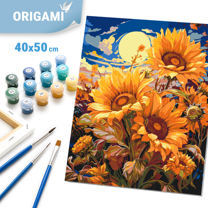 Maľovanie podľa čísel na ráme 40*50 cm - Slnečnice pod mesiacom - Kvety - LW 04070