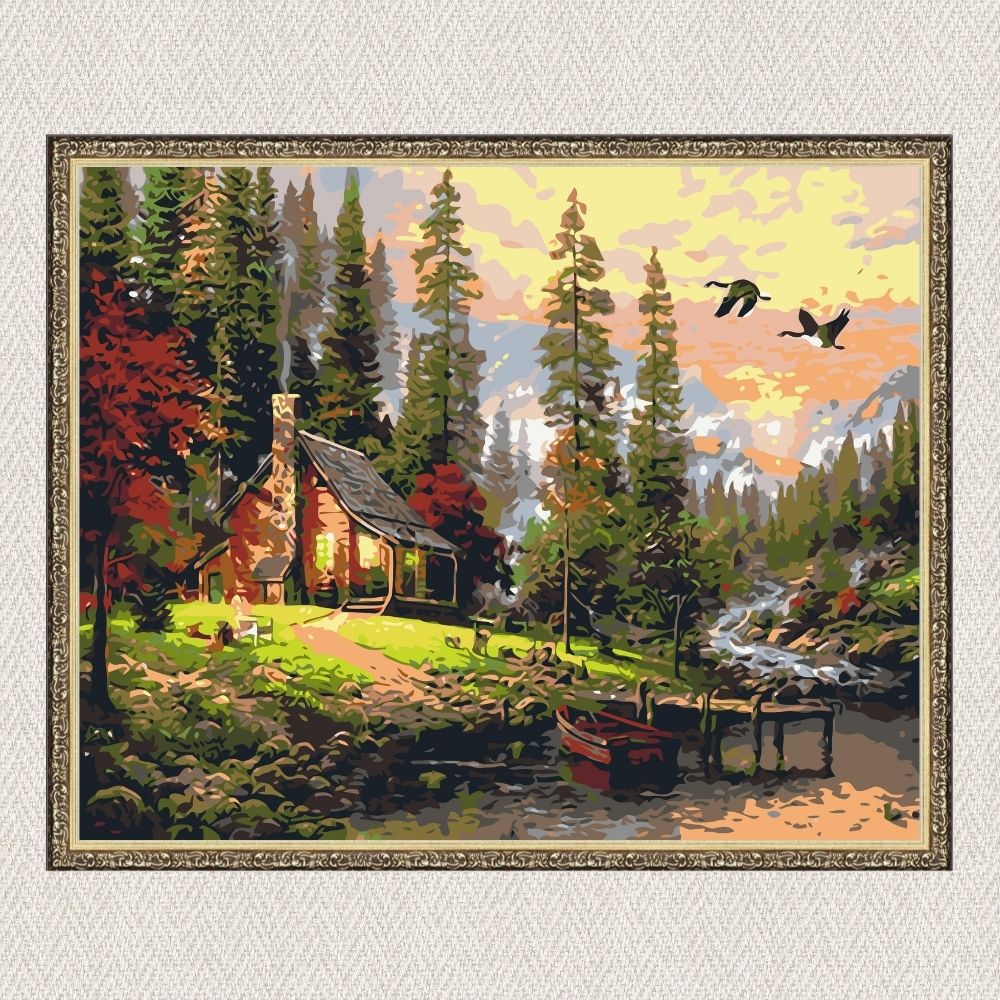 Maľovanie podľa čísel - Poľovnícka chata Umelec Thomas Kinkade LW1831