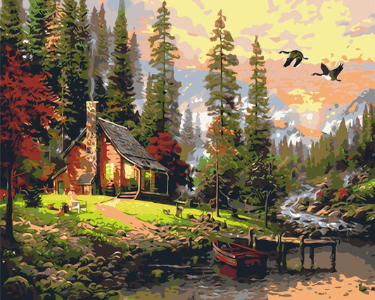 Maľovanie podľa čísel - Poľovnícka chata Umelec Thomas Kinkade LW1831