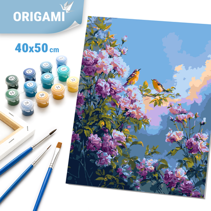 Maľovanie podľa čísel na ráme 40*50 cm - Vtáčiky medzi pivóniami - Kvety - LW 2003-01
