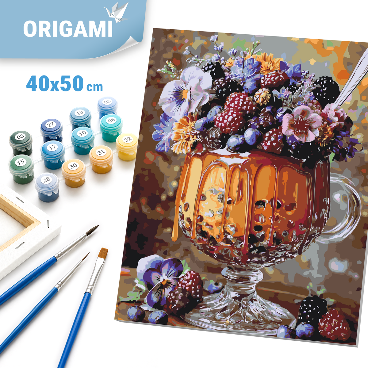 Maľovanie podľa čísel na ráme 40*50 cm - Kvetinovo-bobuľový dezert - Zátišie - LW 3003-01