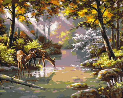 Maľovanie podľa čísel – : Srnky pri napájadle 40*50 cm LW 3008