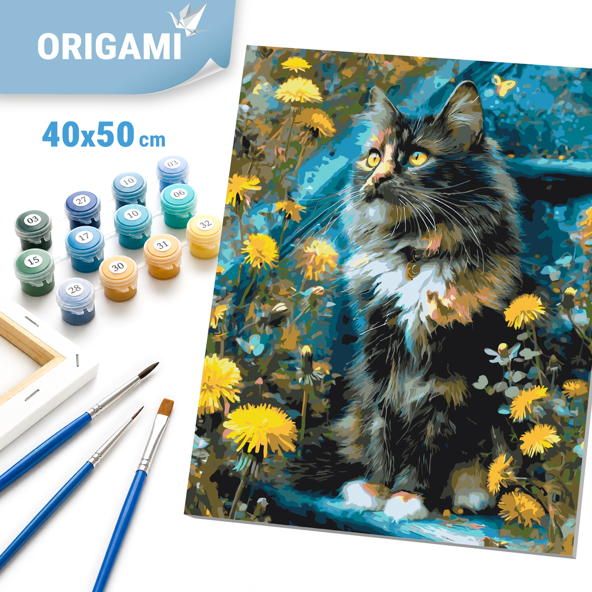 Maľovanie podľa čísel na ráme 40*50 cm - Mačiatko v púpavách - Zvieratá - LW 3009-01