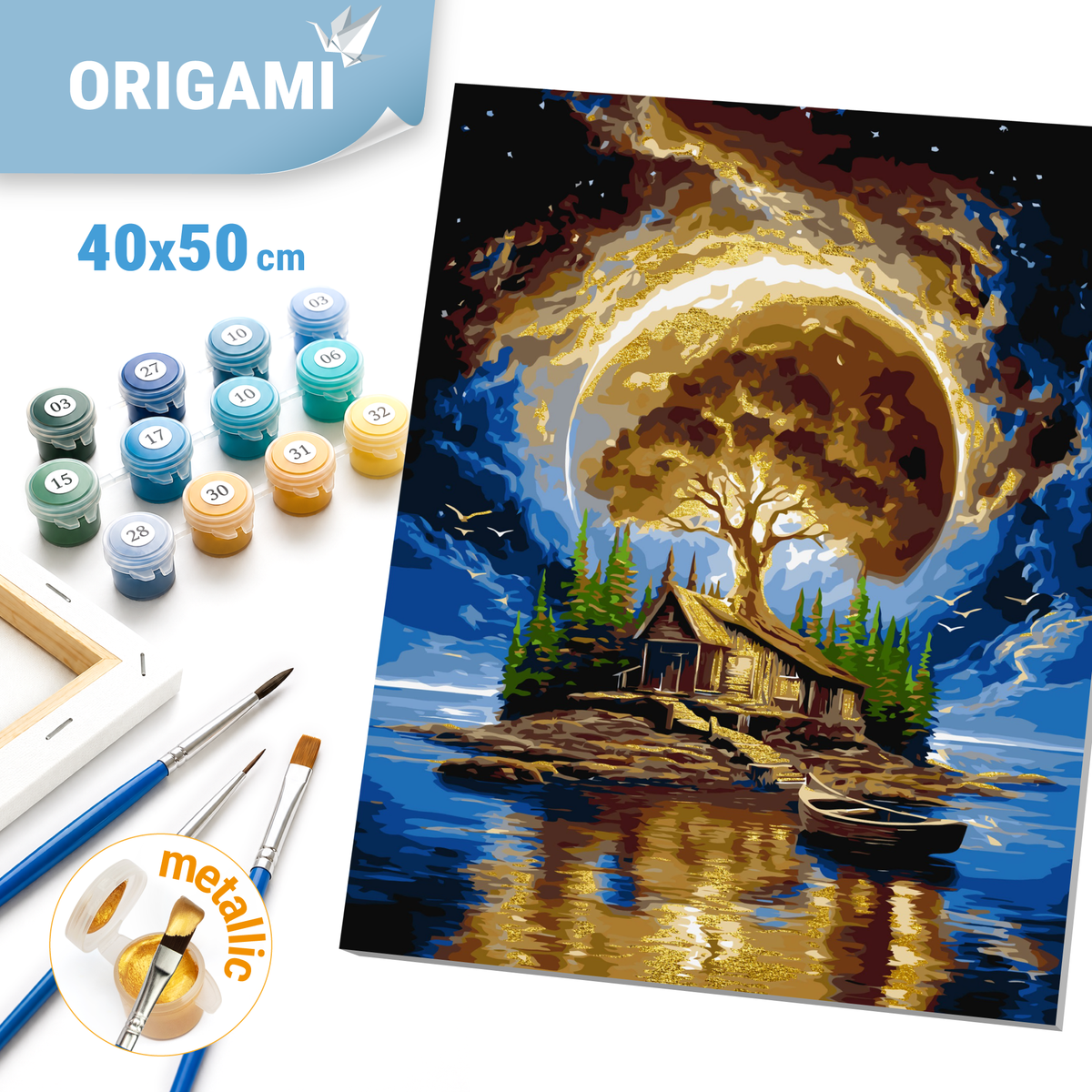 Maľovanie podľa čísel na ráme 40*50 cm - Ostrov ticha - Krajinka s metalickými farbami - LW 3014-01