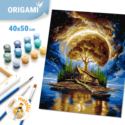 Maľovanie podľa čísel na ráme 40*50 cm - Ostrov ticha - Krajinka s metalickými farbami - LW 3014-01