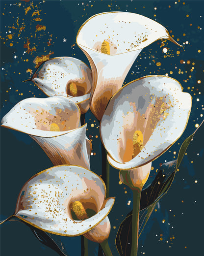 Maľovanie podľa čísel Bielé kaly. Kvety. S metalickými farbami 40*50 cm LW 30360