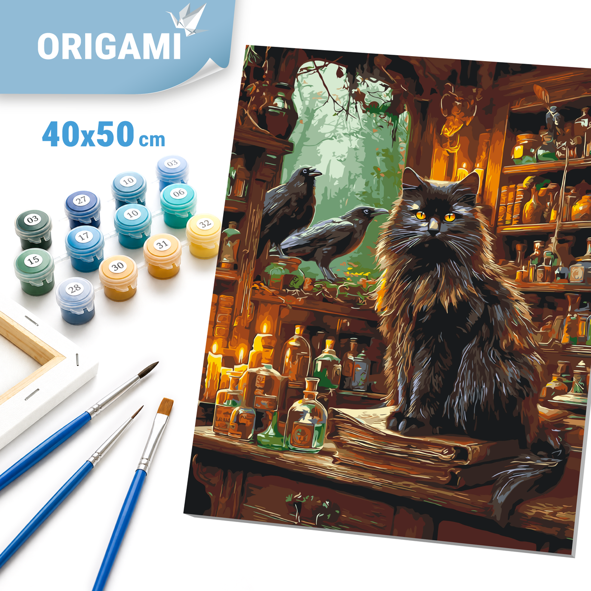 Maľovanie podľa čísel na ráme 40*50 cm - Čierna mačka a mágia elixírov - Zvieratá - LW 3039-01