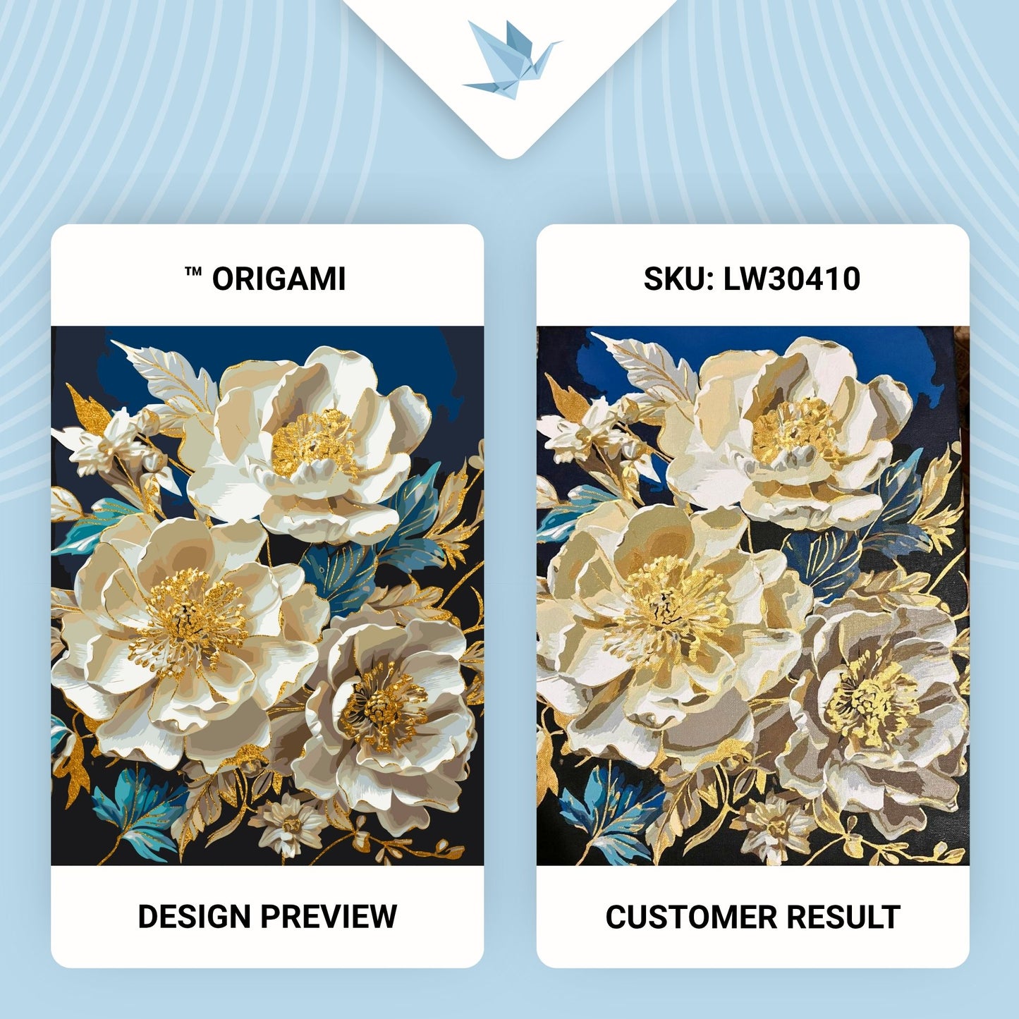 Maľovanie podľa čísel Kvety. Bielé pivónie s metalickými farbami zlato 40*50 cm LW 30410