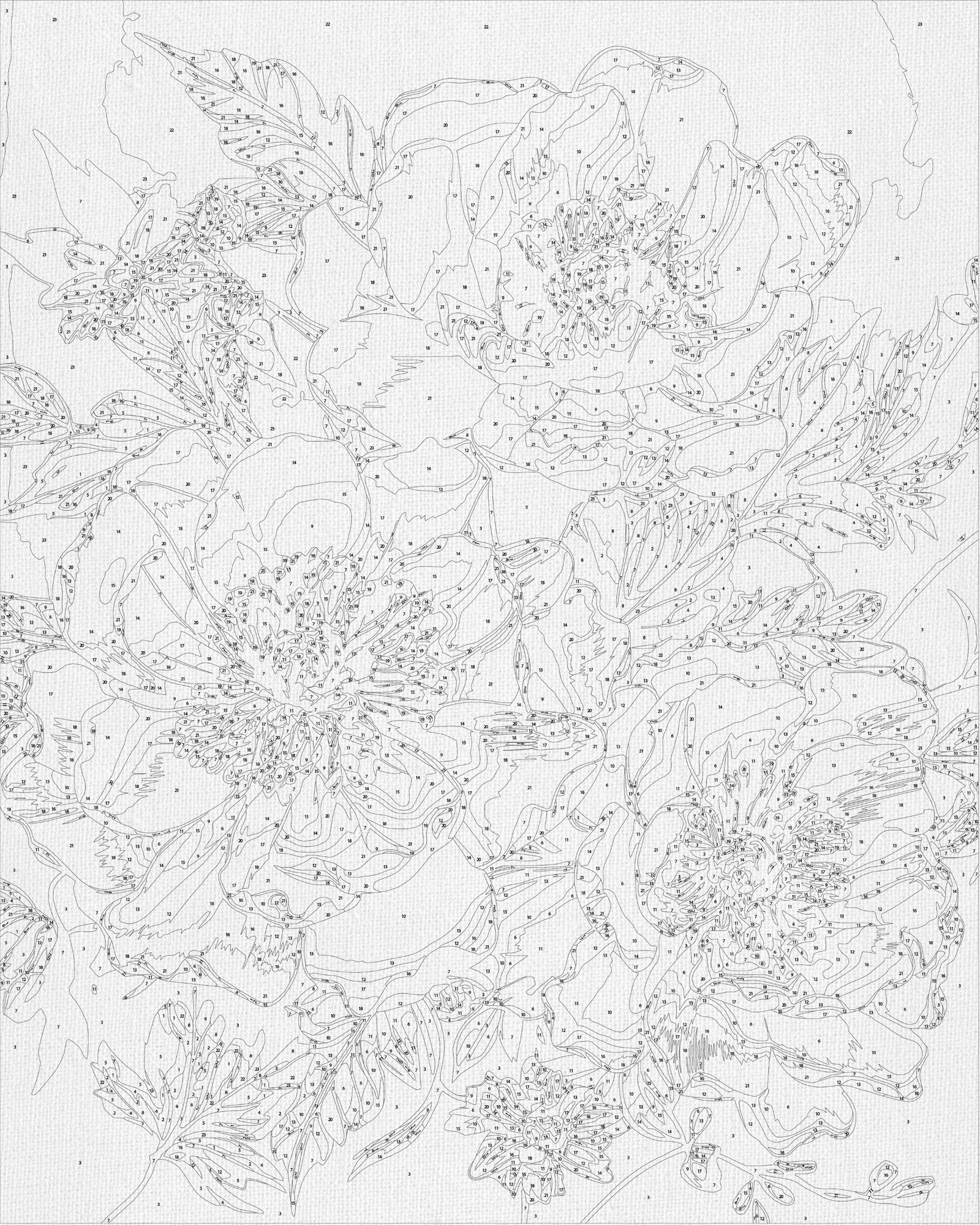 Maľovanie podľa čísel na ráme 40*50 cm Kvety. Bielé pivónie s metalickými farbami zlato LW 30410