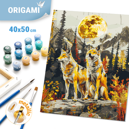Maľovanie podľa čísel na ráme 40*50 cm - Pár vlkov - Zvieratá s metalickými farbami - LW 30450