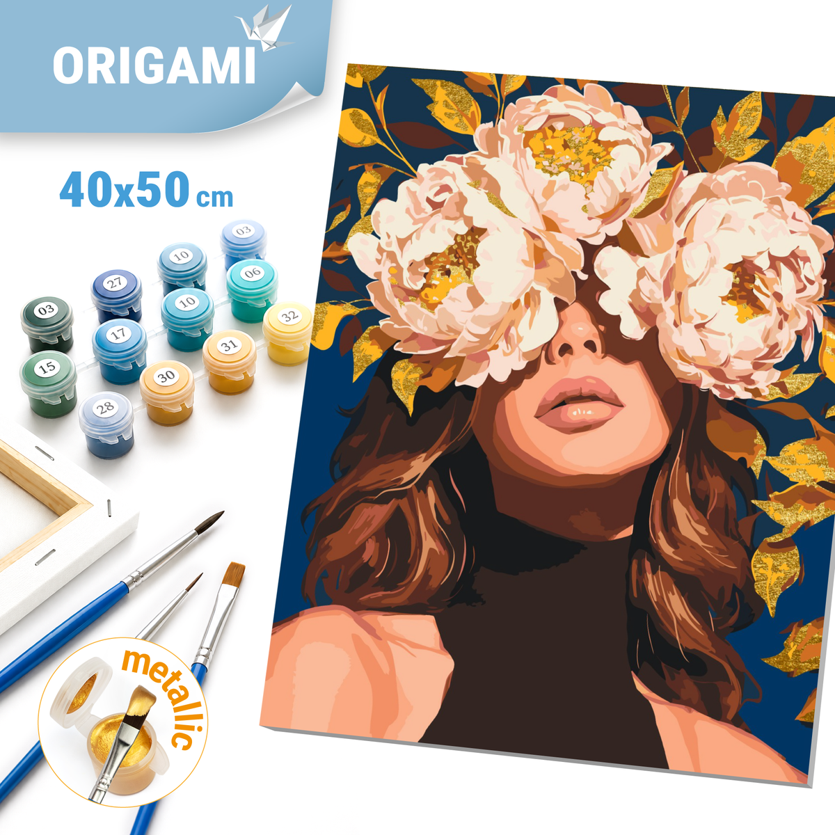 Maľovanie podľa čísel na ráme 40*50 cm - Dievča v jemných pivóniách - Ľudia/Kvety - LW 30521