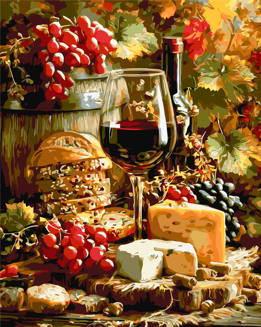 Malowanie po numerach 40x50 martwa natura – Wino, ser i winogrona LW 3059-01