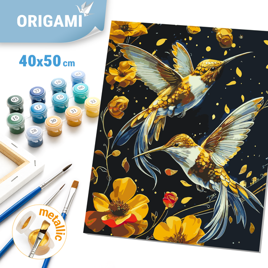 Maľovanie podľa čísel na ráme 40*50 cm - Tanec vtákov s metalickými farbami. Zvieratá - LW 30759