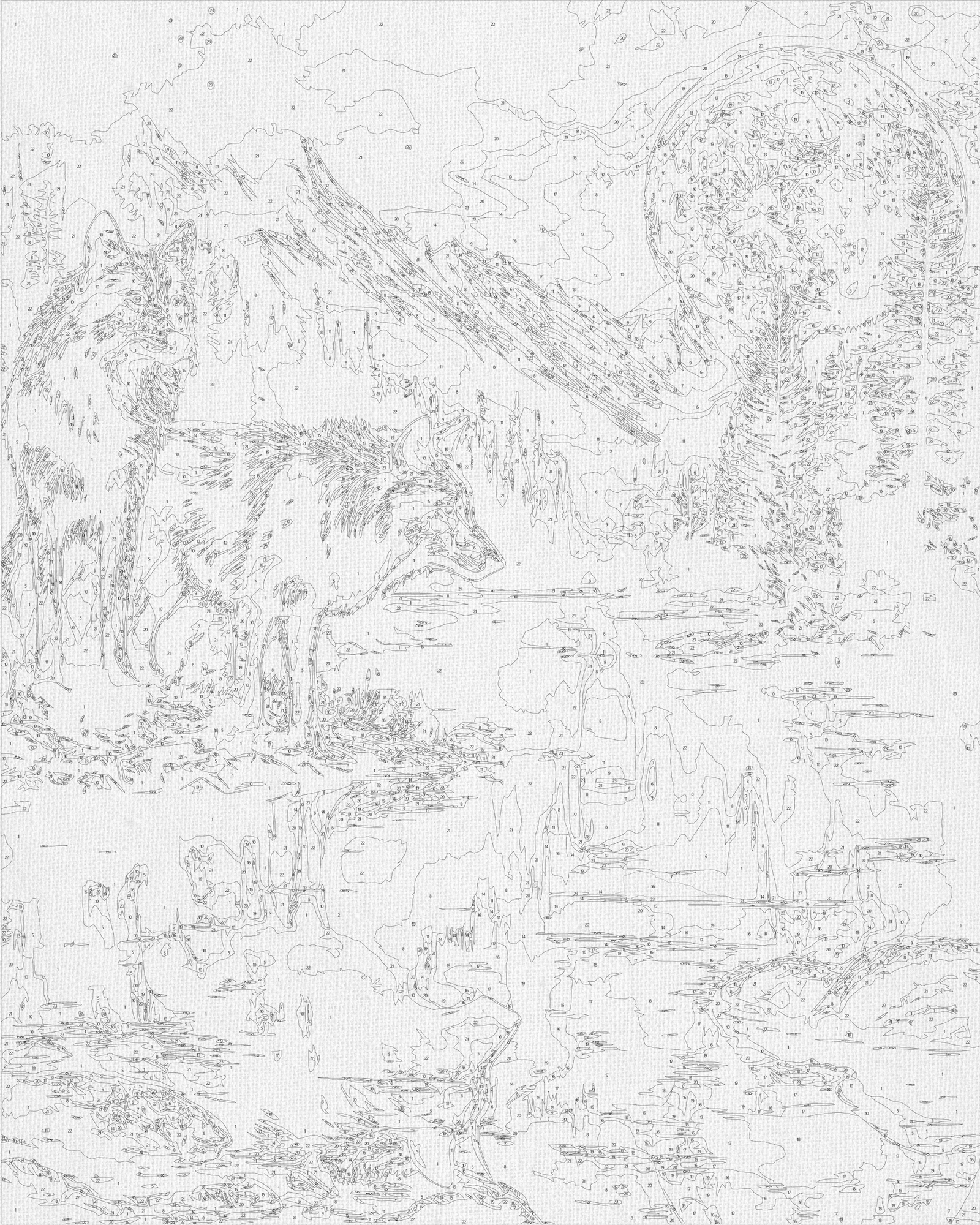 Maľovanie podľa čísel na ráme 40*50 cm Zvieratá. Pár vlkov v noci. S metalickými farbami LW 30780