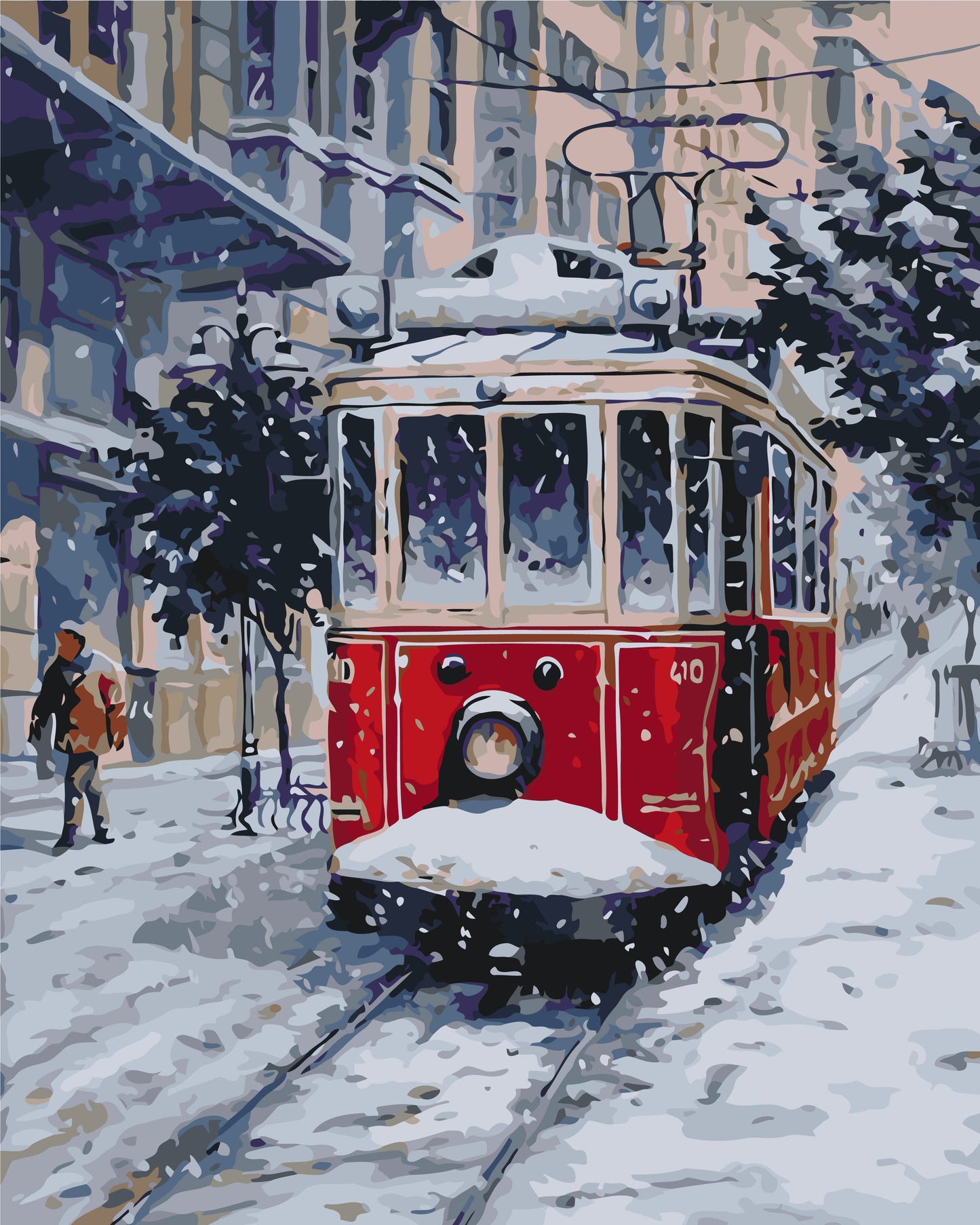Maľovanie podľa čísel na ráme 40*50 cm - Starý červený tramvaj - Krajinka - LW 3088