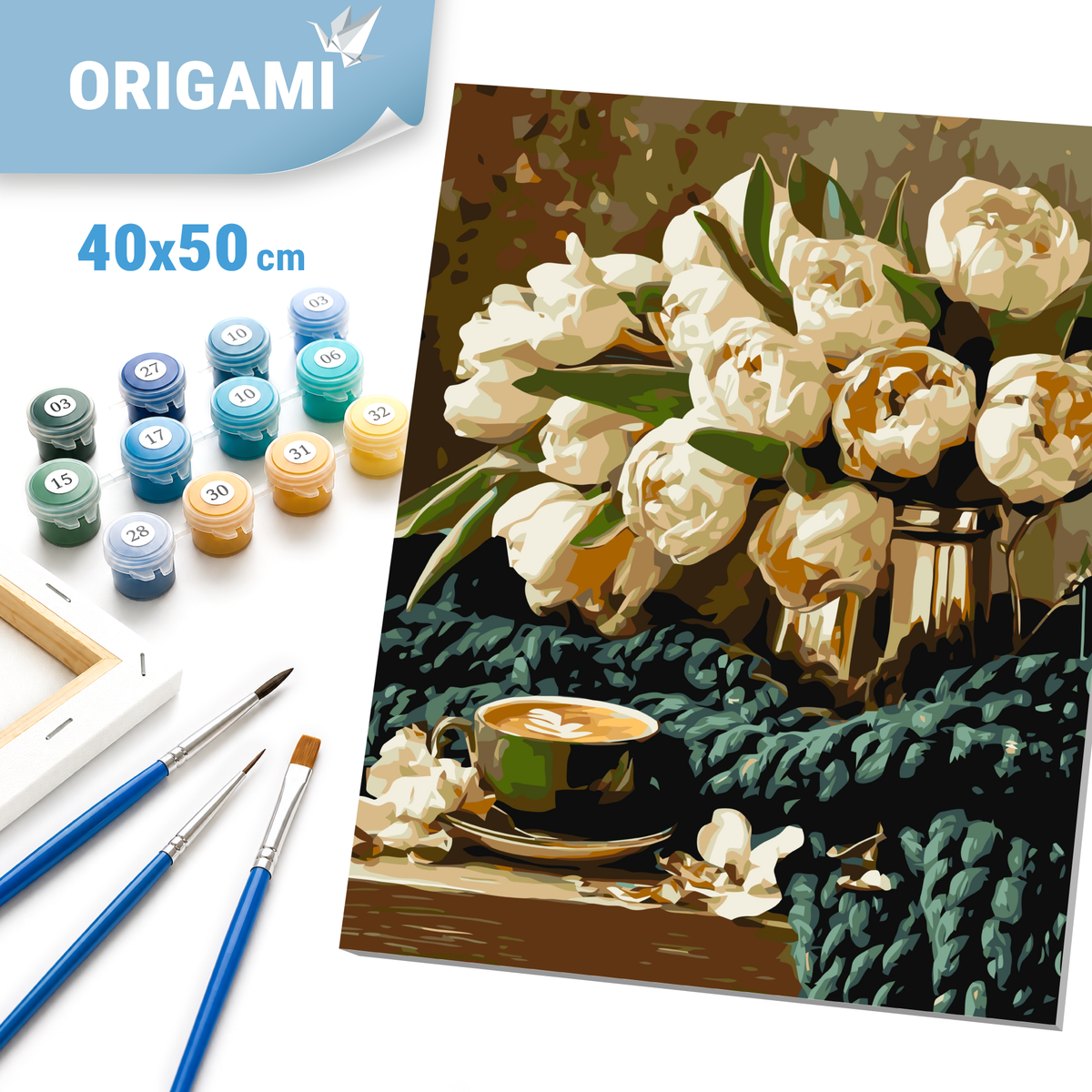 Maľovanie podľa čísel na ráme 40*50 cm - Kvety s kávou - Kvety/Zátišie - LW 30980-01