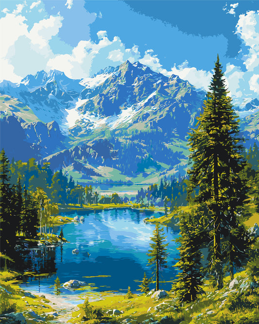 Maľovanie podľa čísel krajinka – Horský pokoj 40*50 cm LW 30990