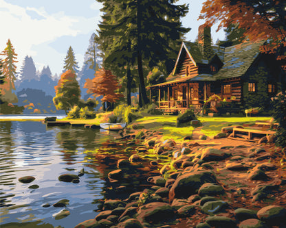 Maľovanie podľa čísel – Krajinka. Dom v lese 40*50 cm LW 31250