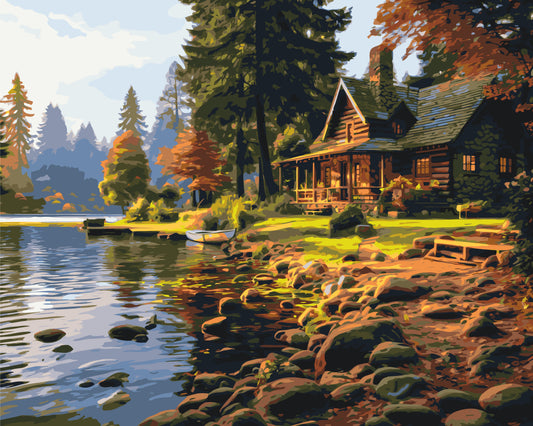 Maľovanie podľa čísel – Krajinka. Dom v lese 40*50 cm LW 31250