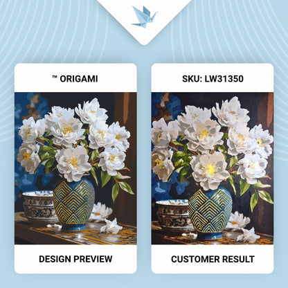 Maľovanie podľa čísel Bielé kvety vo váze s metalickými farbami zlato 40*50 cm LW 31350