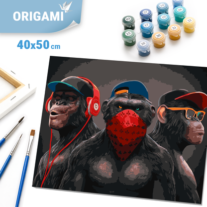 Maľovanie podľa čísel na ráme 40*50 cm - Tri opice - Zvieratá - LW 3198