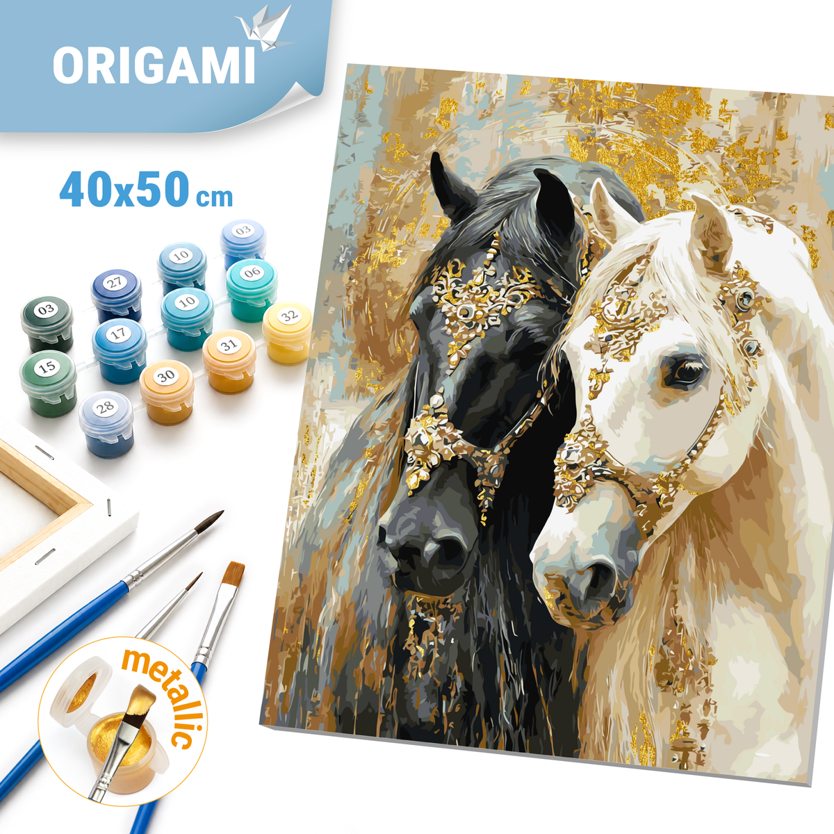 Maľovanie podľa čísel na ráme 40*50 cm - Dva kone - Zvieratá s metalickými farbami - LW 32210-01