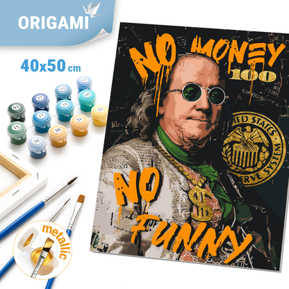 Maľovanie podľa čísel na ráme 40*50 cm - Franklin. No money no funny - Ľudia s metalickými farbami - LW 3284