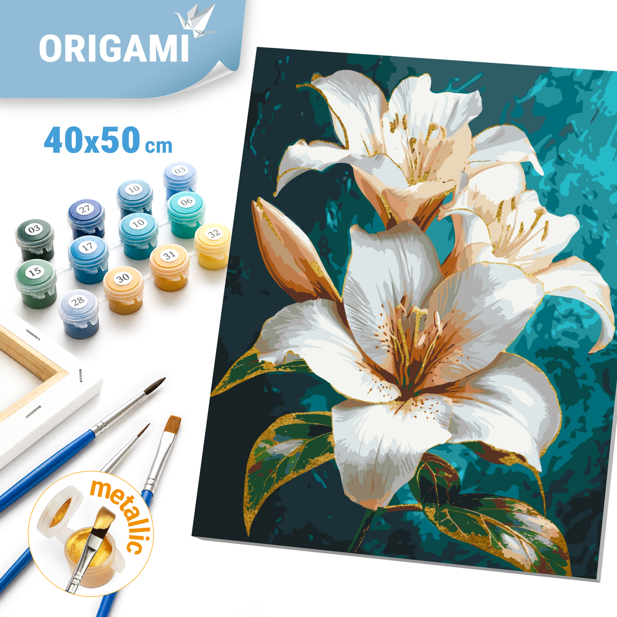 Maľovanie podľa čísel na ráme 40*50 cm - Vodná ľalia - Kvety s metalickými farbami - LW 3294