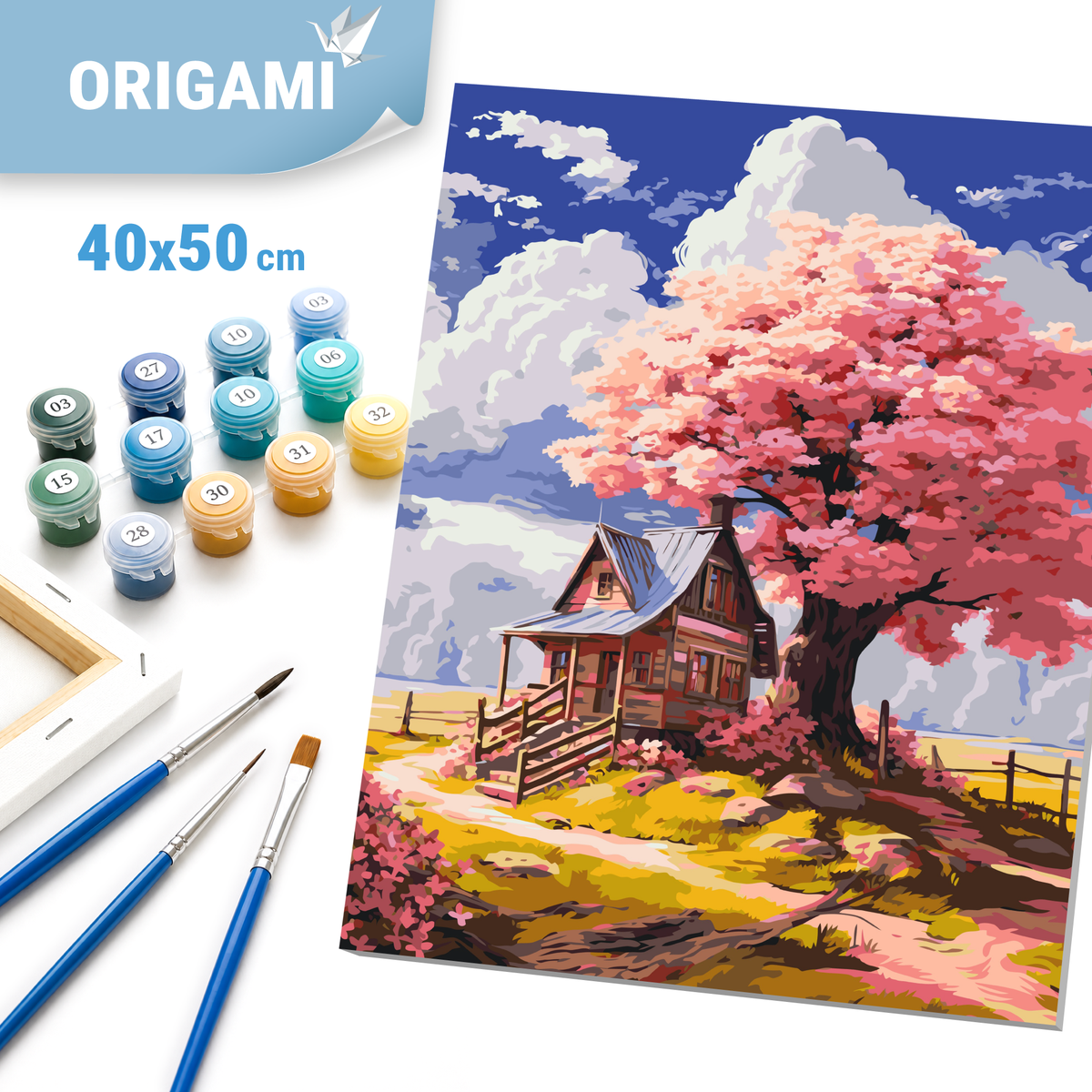 Maľovanie podľa čísel na ráme 40*50 cm - Ružový strom v lese - Krajinka - LW 3296