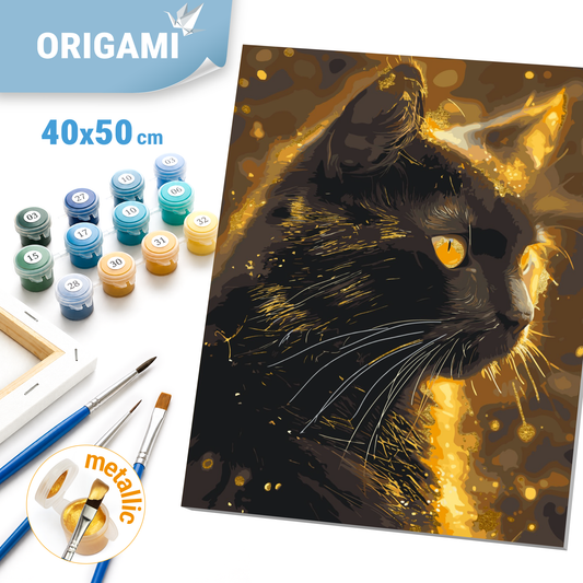 Maľovanie podľa čísel na ráme 40*50 cm Čierna mačka. Zvieratá. S metalickými farbami LW 3301