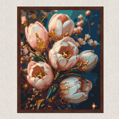 Maľovanie podľa čísel - Kvety. Jemné tulipány s metalickými farbami (zlaté) LW3304