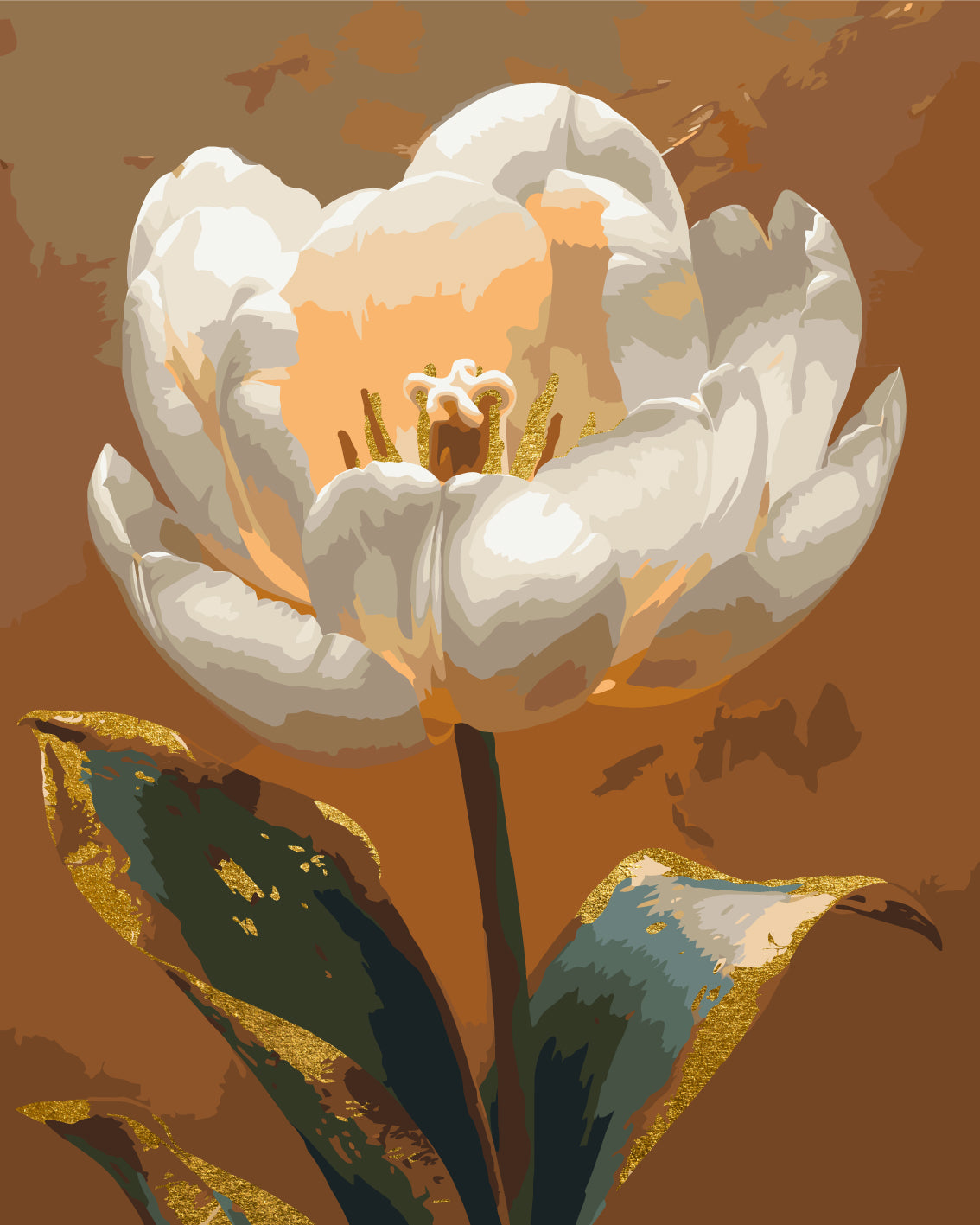 Maľovanie podľa čísel Bielá pivónia s metalickými farbami 40*50 cm LW 3305