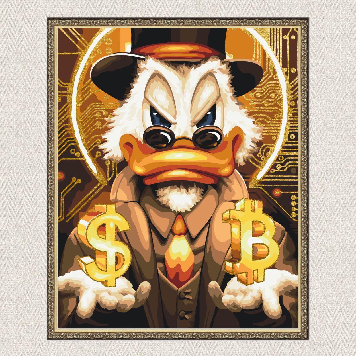 Maľovanie podľa čísel - Scrooge McDuck s metalickou farbou (zlatá) LW3320