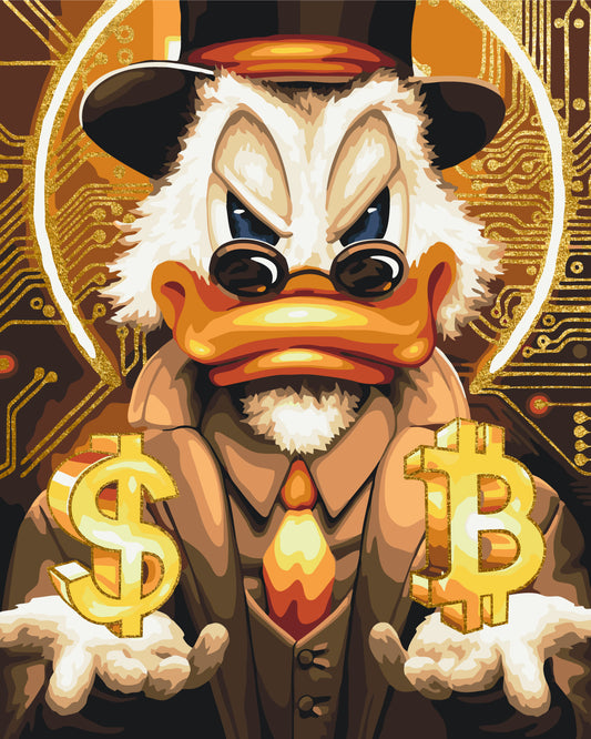 Maľovanie podľa čísel - Scrooge McDuck s metalickou farbou (zlatá) LW3320