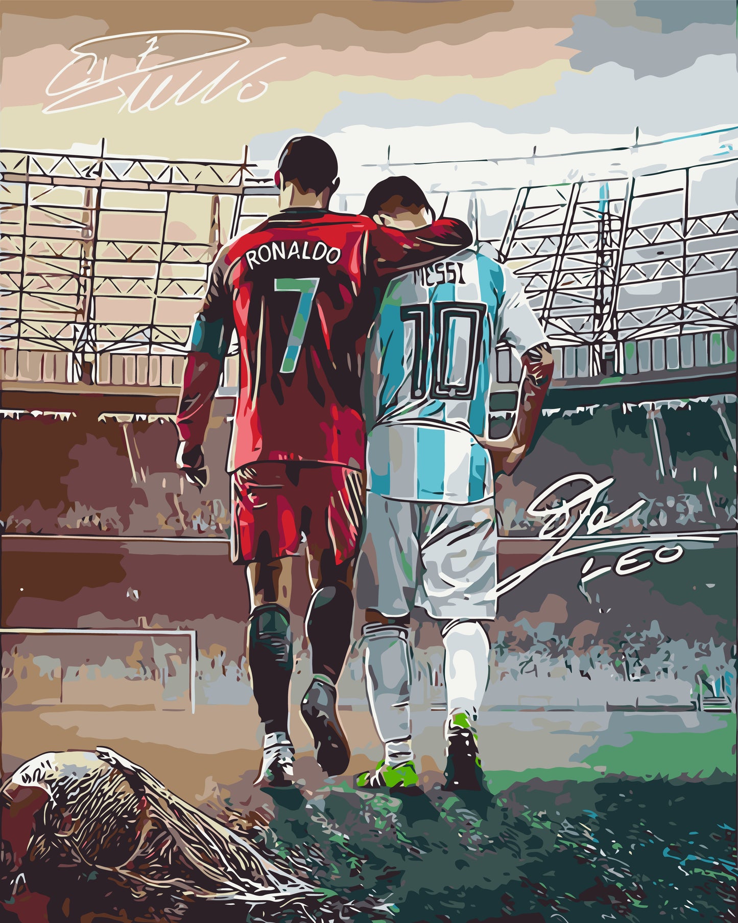 Maľovanie podľa čísel – Futbal. Dve legendy: Ronaldo a Messi 40*50 cm LW 3322