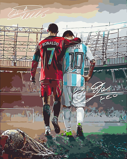 Maľovanie podľa čísel – Futbal. Dve legendy: Ronaldo a Messi 40*50 cm LW 3322