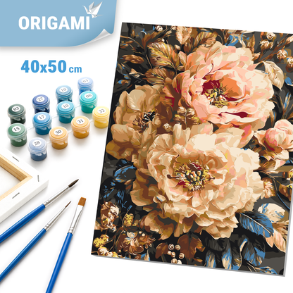 Maľovanie podľa čísel na ráme 40*50 cm - Karamelové pivónie - Kvety - LW 3330-01