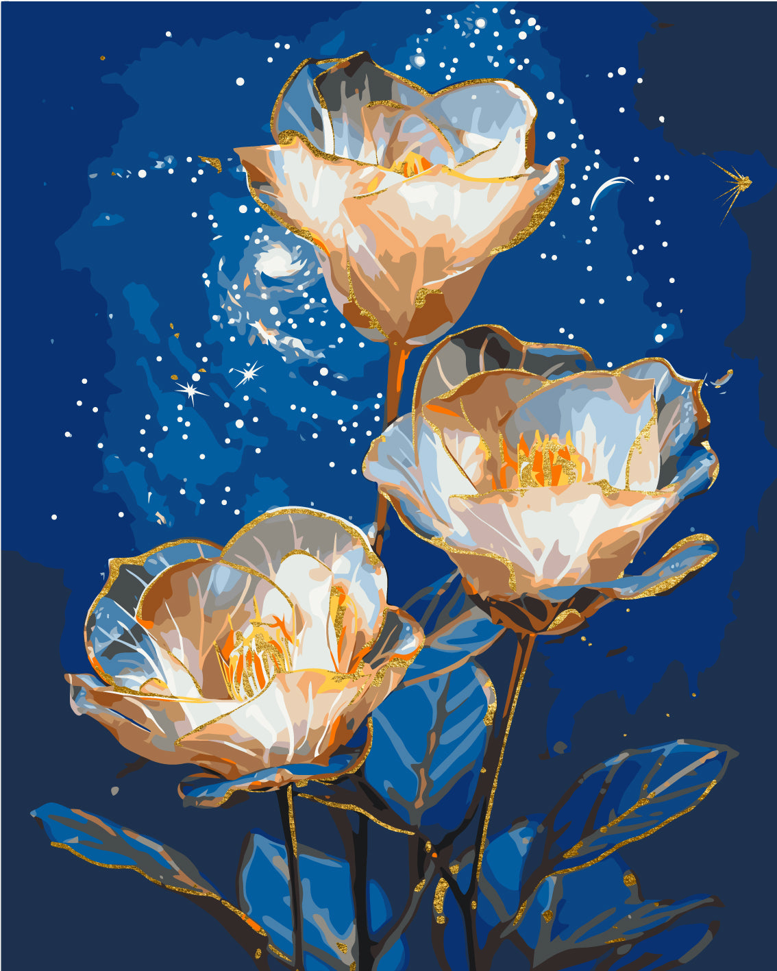 Maľovanie podľa čísel Kvety Kozmické astromérie s metalickými farbami 40*50 cm LW 3337