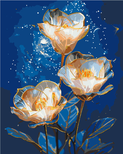 Maľovanie podľa čísel Kvety Kozmické astromérie s metalickými farbami 40*50 cm LW 3337