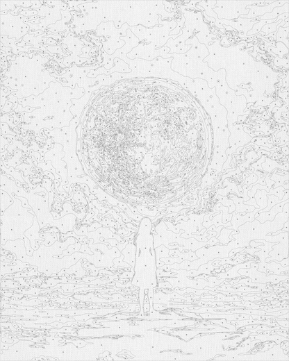 Maľovanie podľa čísel Ľudia. Dievča pod Mesiacom. Vesmír (s metalickými farbami) 40*50 cm LW 3401